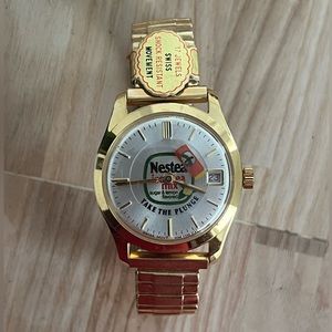 Nestea Men’s Super Rare Vintage Watch in Original Box Gold Bracelet Mechanical